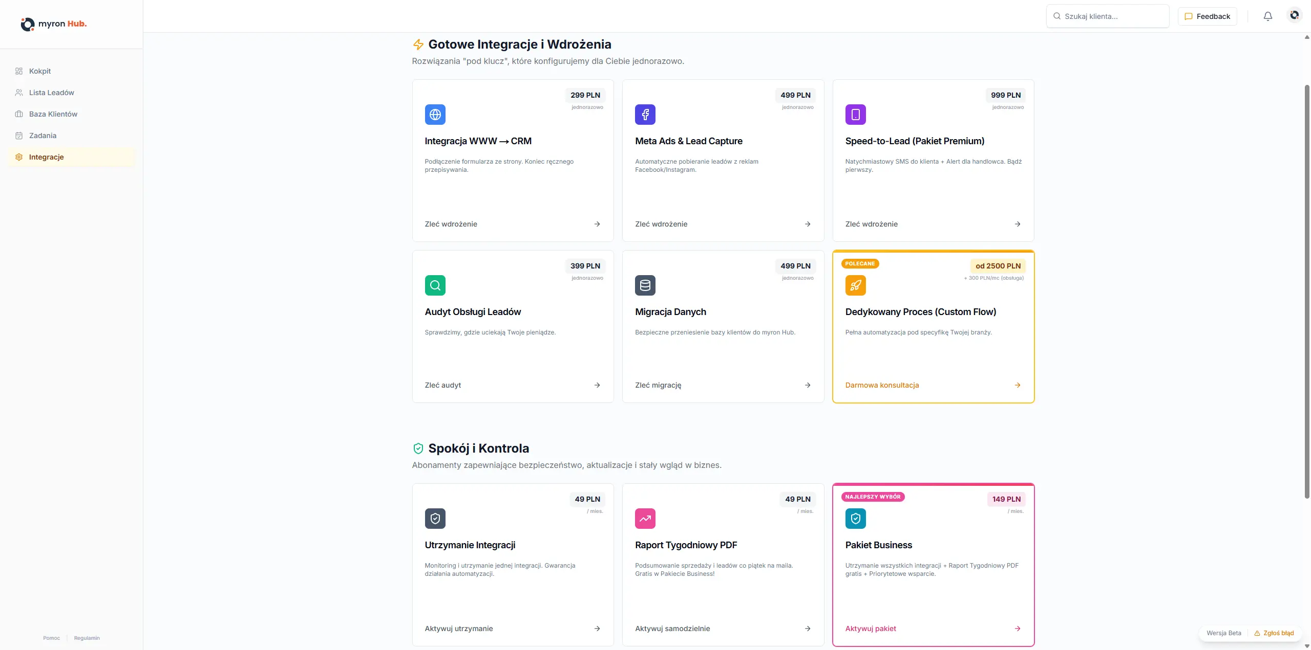 Integracje i Automatyzacje w myron Hub
